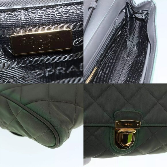 PRADA Chain Quilted Shoulder Bag Nylon Khaki Gold Auth 90227 - Picture 15 of 15